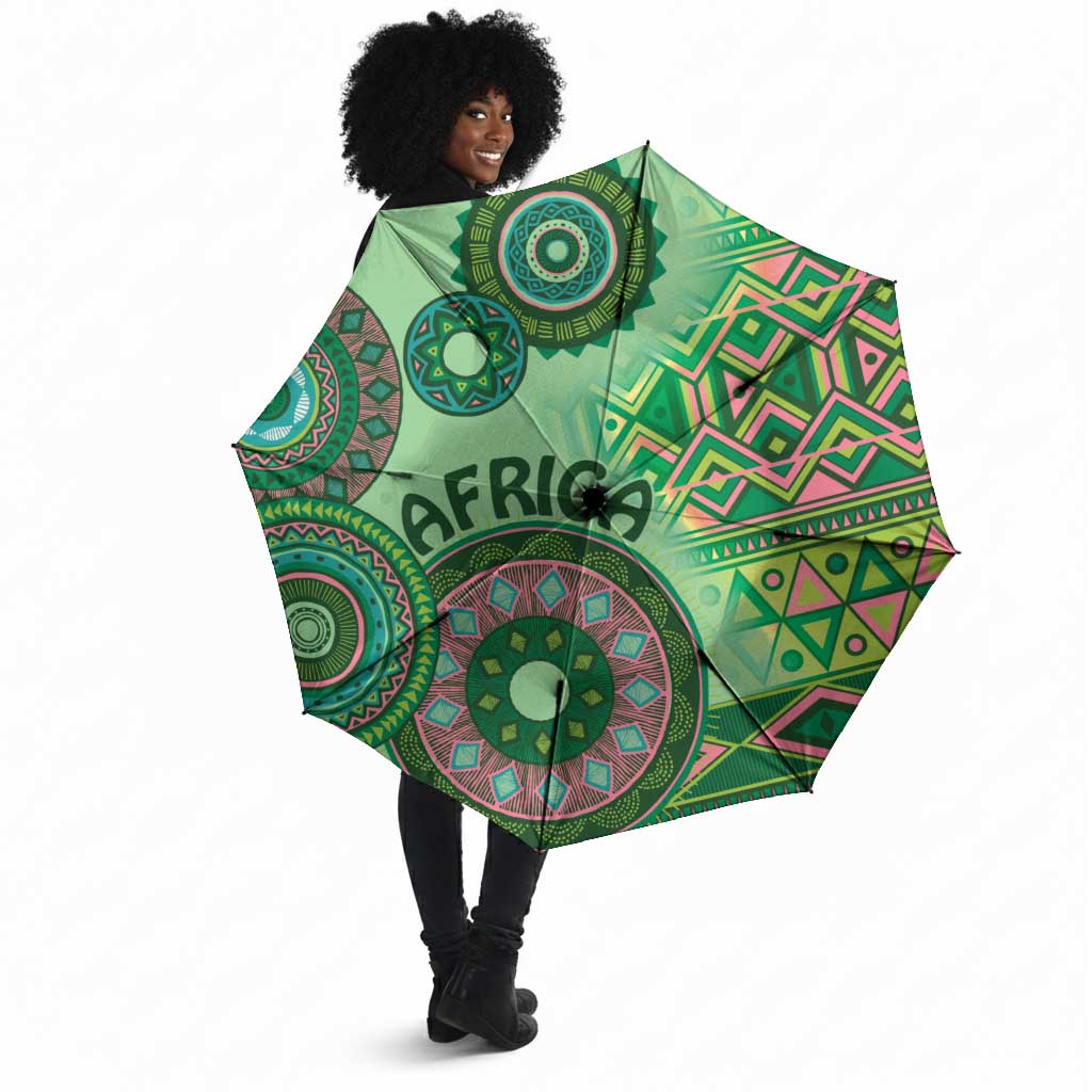 Africa Tribal Traditional Pattern Umbrella Green Motif