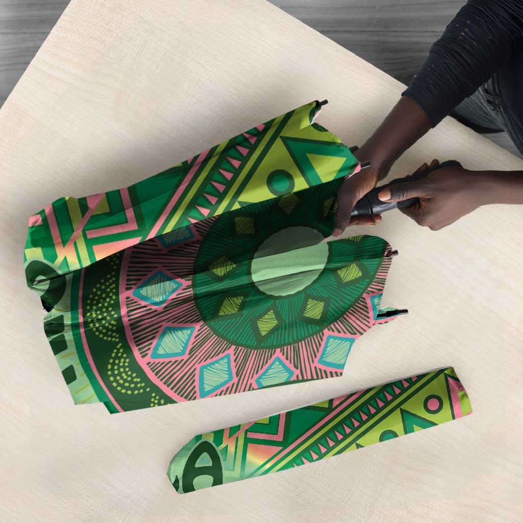 Africa Tribal Traditional Pattern Umbrella Green Motif