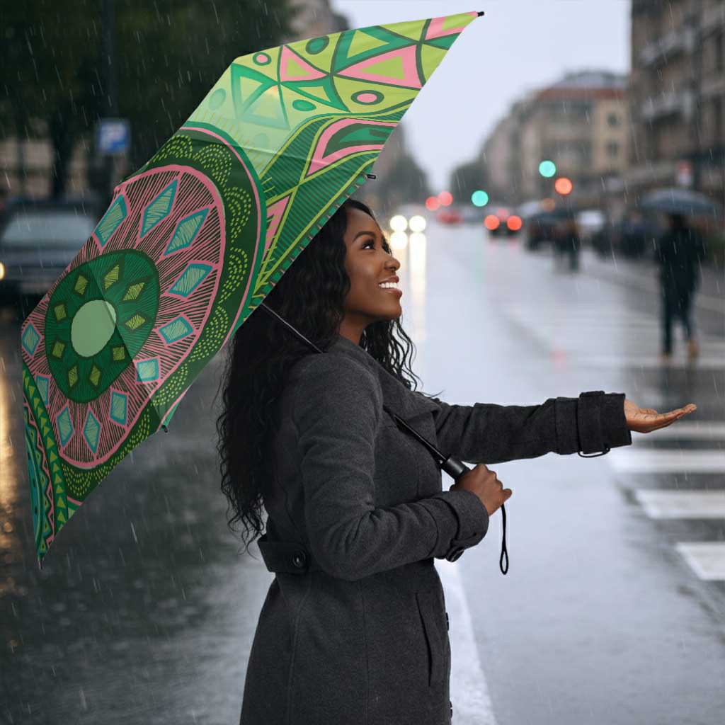 Africa Tribal Traditional Pattern Umbrella Green Motif