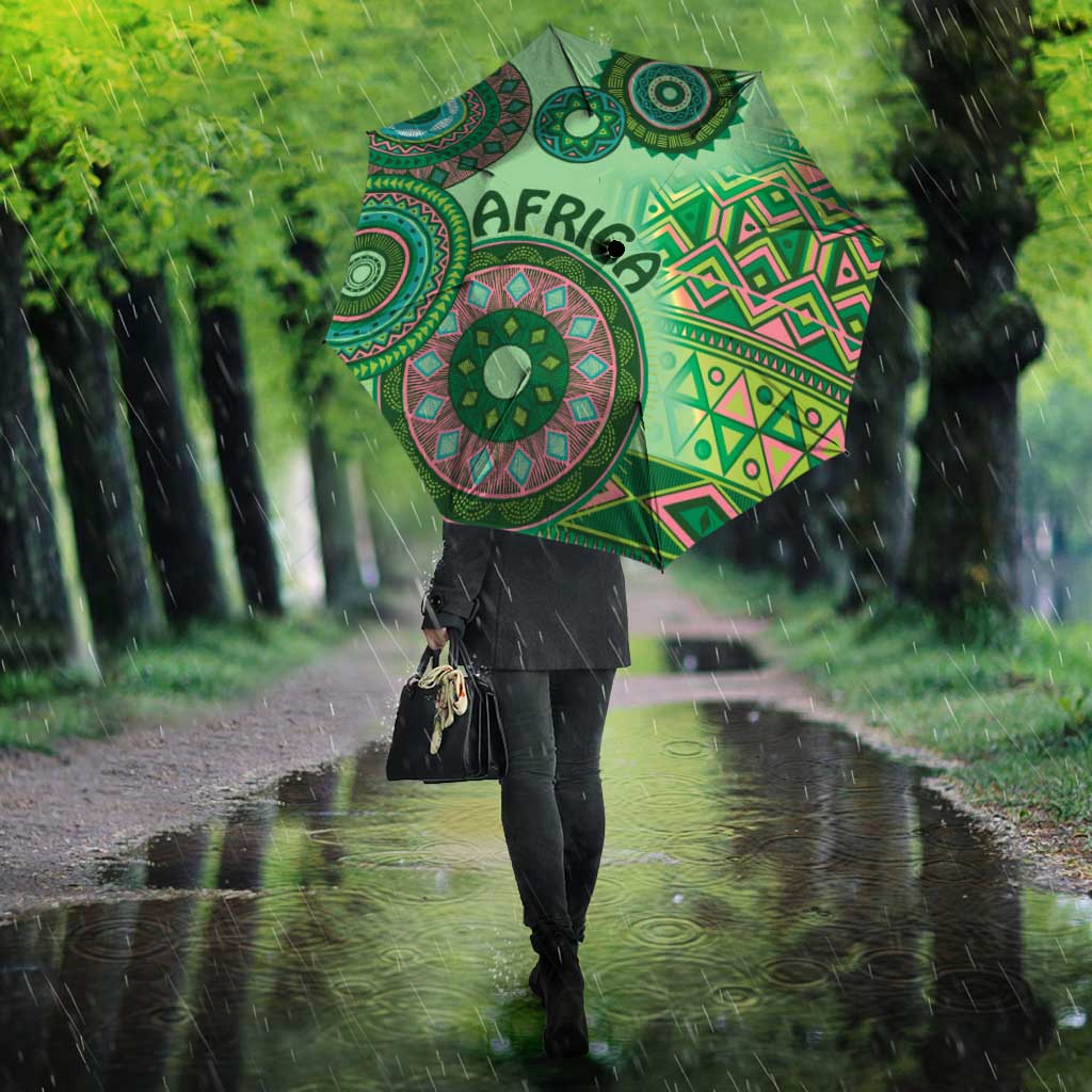 Africa Tribal Traditional Pattern Umbrella Green Motif