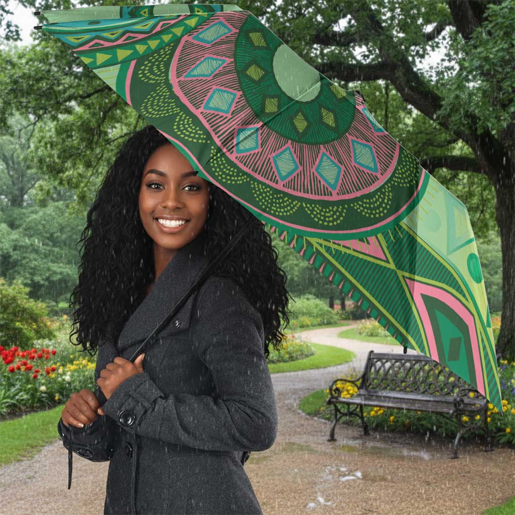 Africa Tribal Traditional Pattern Umbrella Green Motif
