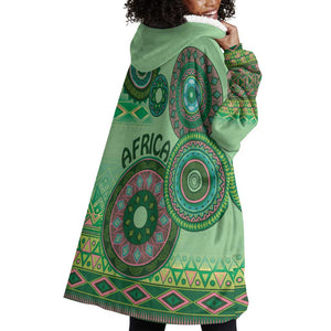 Afro Tribal Traditional Pattern Wearable Blanket Hoodie Green Motif