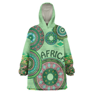 Afro Tribal Traditional Pattern Wearable Blanket Hoodie Green Motif