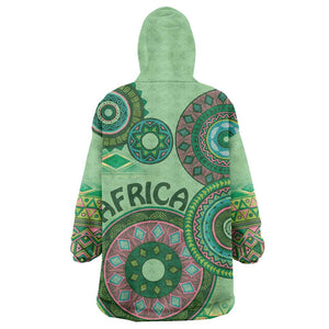 Afro Tribal Traditional Pattern Wearable Blanket Hoodie Green Motif