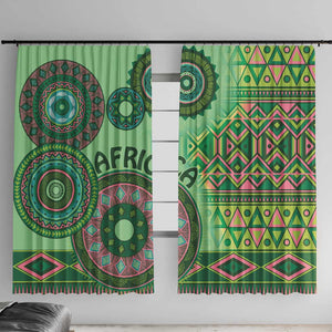 Afro Tribal Traditional Pattern Window Curtain Green Motif