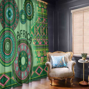 Afro Tribal Traditional Pattern Window Curtain Green Motif