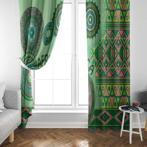 Afro Tribal Traditional Pattern Window Curtain Green Motif