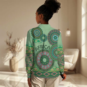 Afro Tribal Traditional Pattern Women Casual Shirt Green Motif