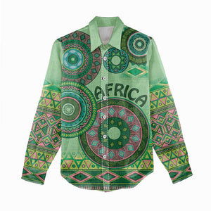 Afro Tribal Traditional Pattern Women Casual Shirt Green Motif