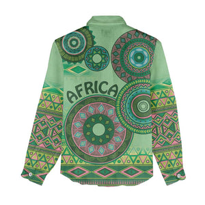 Afro Tribal Traditional Pattern Women Casual Shirt Green Motif