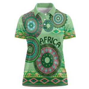 Afro Tribal Traditional Pattern Women Polo Shirt Green Motif