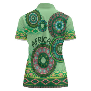 Afro Tribal Traditional Pattern Women Polo Shirt Green Motif