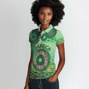 Afro Tribal Traditional Pattern Women Polo Shirt Green Motif