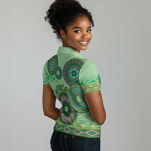 Afro Tribal Traditional Pattern Women Polo Shirt Green Motif