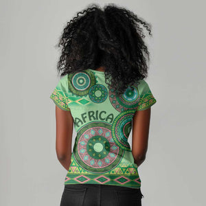 Afro Tribal Traditional Pattern Women V-Neck T-Shirt Green Motif