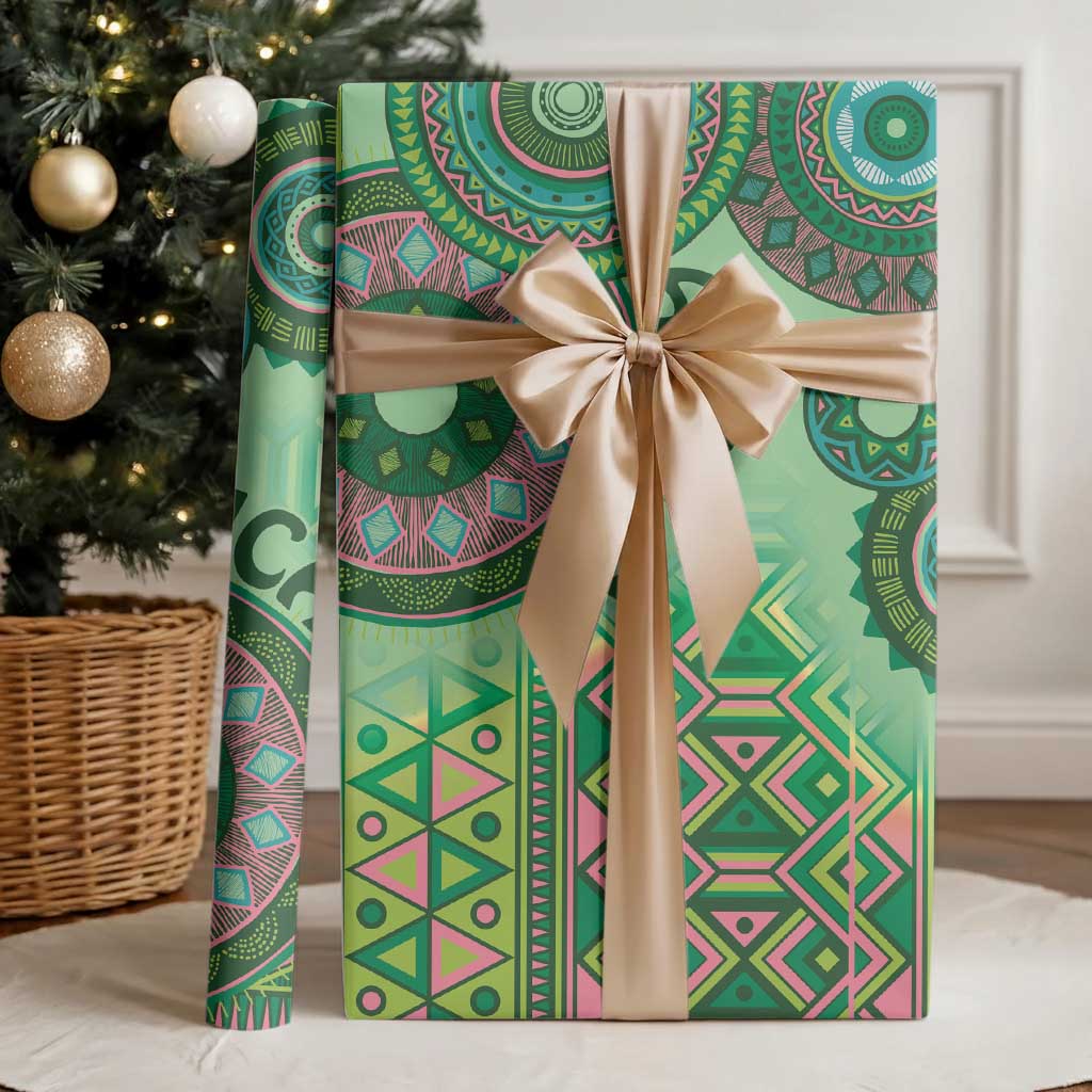 Africa Tribal Traditional Pattern Wrapping Paper Green Motif - African Pride