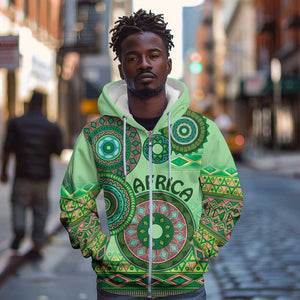 Afro Tribal Traditional Pattern Zip Hoodie Green Motif