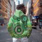 Afro Tribal Traditional Pattern Zip Hoodie Green Motif