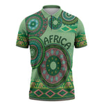 Africa Tribal Traditional Pattern Zipper Polo Shirt Green Motif