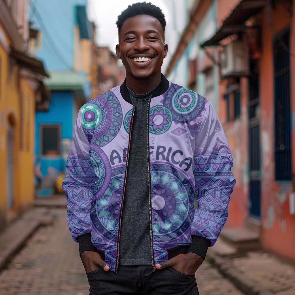 Afro Tribal Traditional Pattern Bomber Jacket Purple Motif
