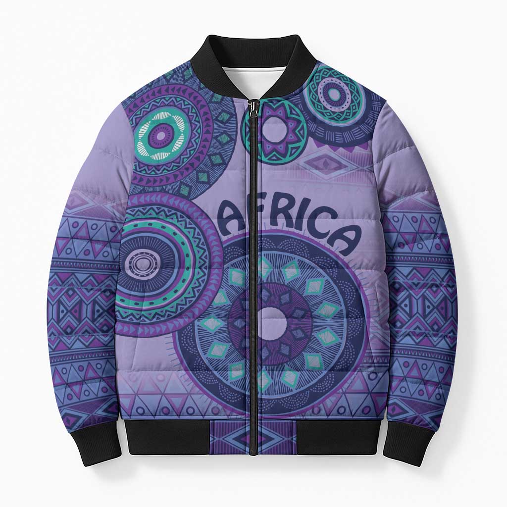 Africa Tribal Traditional Pattern Bomber Puffer Jacket Purple Motif