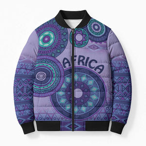 Africa Tribal Traditional Pattern Bomber Puffer Jacket Purple Motif