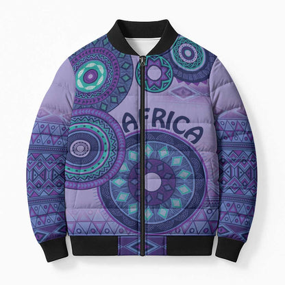 Africa Tribal Traditional Pattern Bomber Puffer Jacket Purple Motif