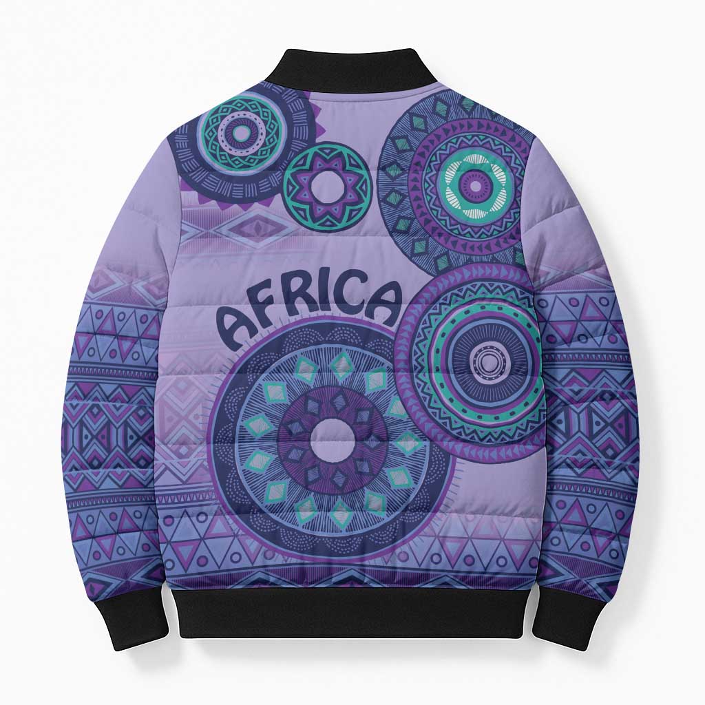 Africa Tribal Traditional Pattern Bomber Puffer Jacket Purple Motif