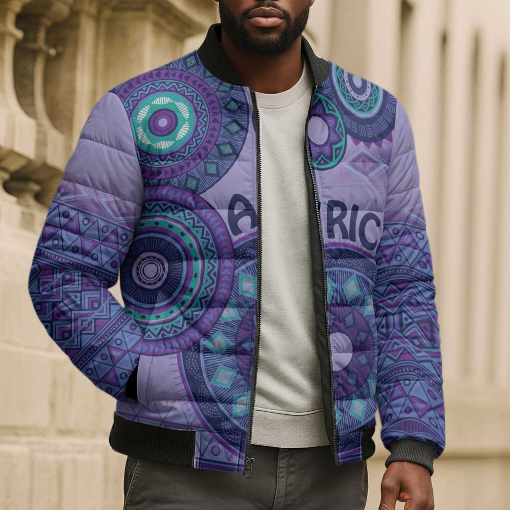 Africa Tribal Traditional Pattern Bomber Puffer Jacket Purple Motif