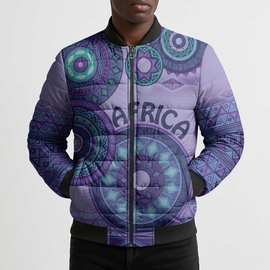 Africa Tribal Traditional Pattern Bomber Puffer Jacket Purple Motif