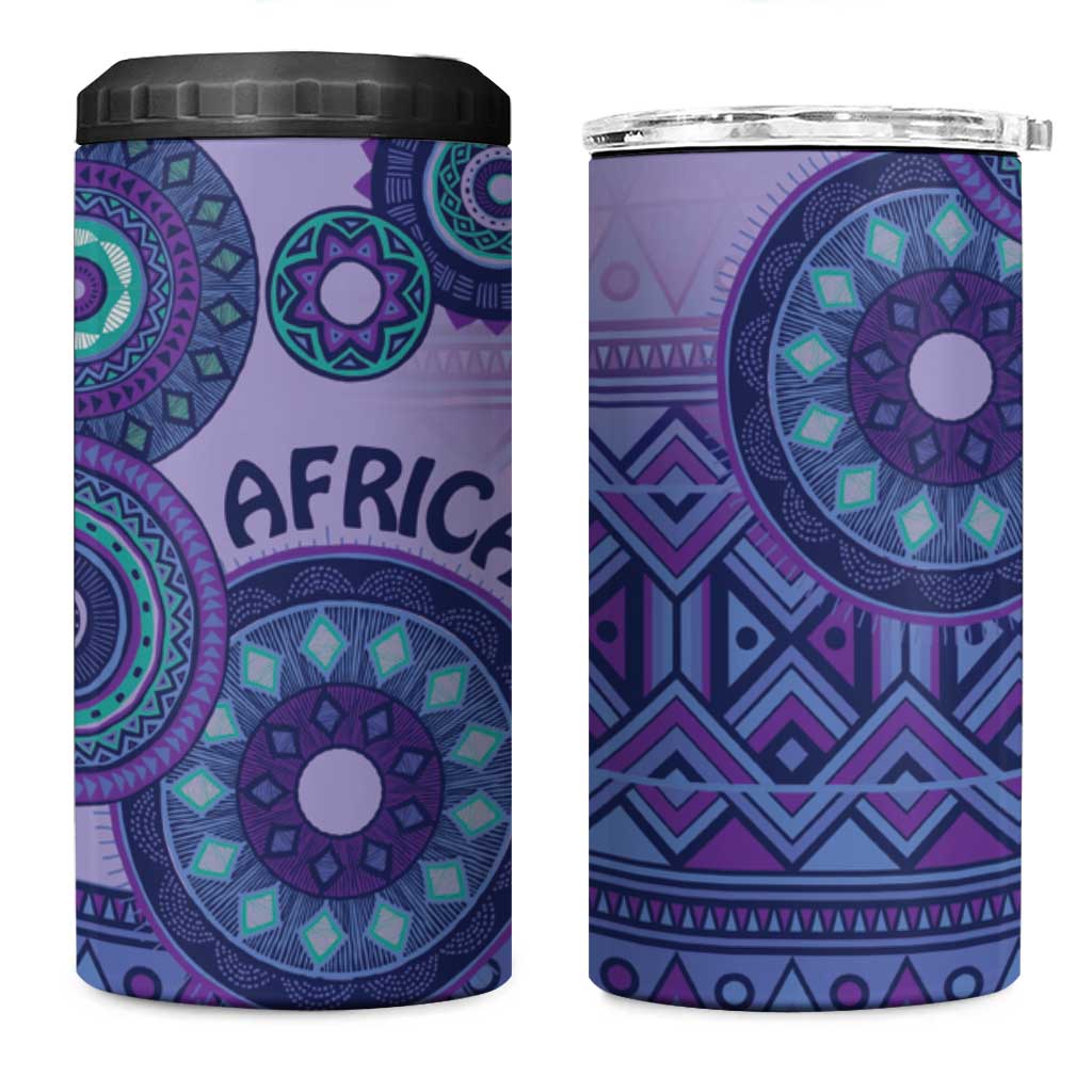 Afro Tribal Traditional Pattern 4 in 1 Can Cooler Tumbler Purple Motif