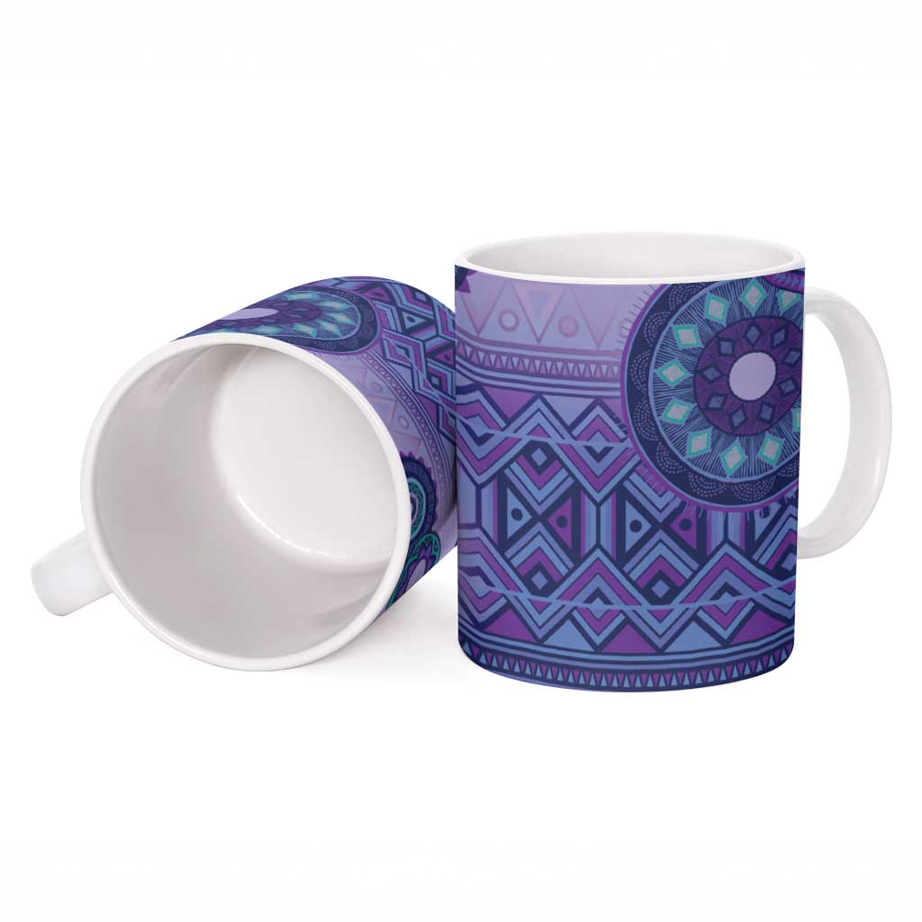 Africa Tribal Traditional Pattern Ceramic Mug Purple Motif