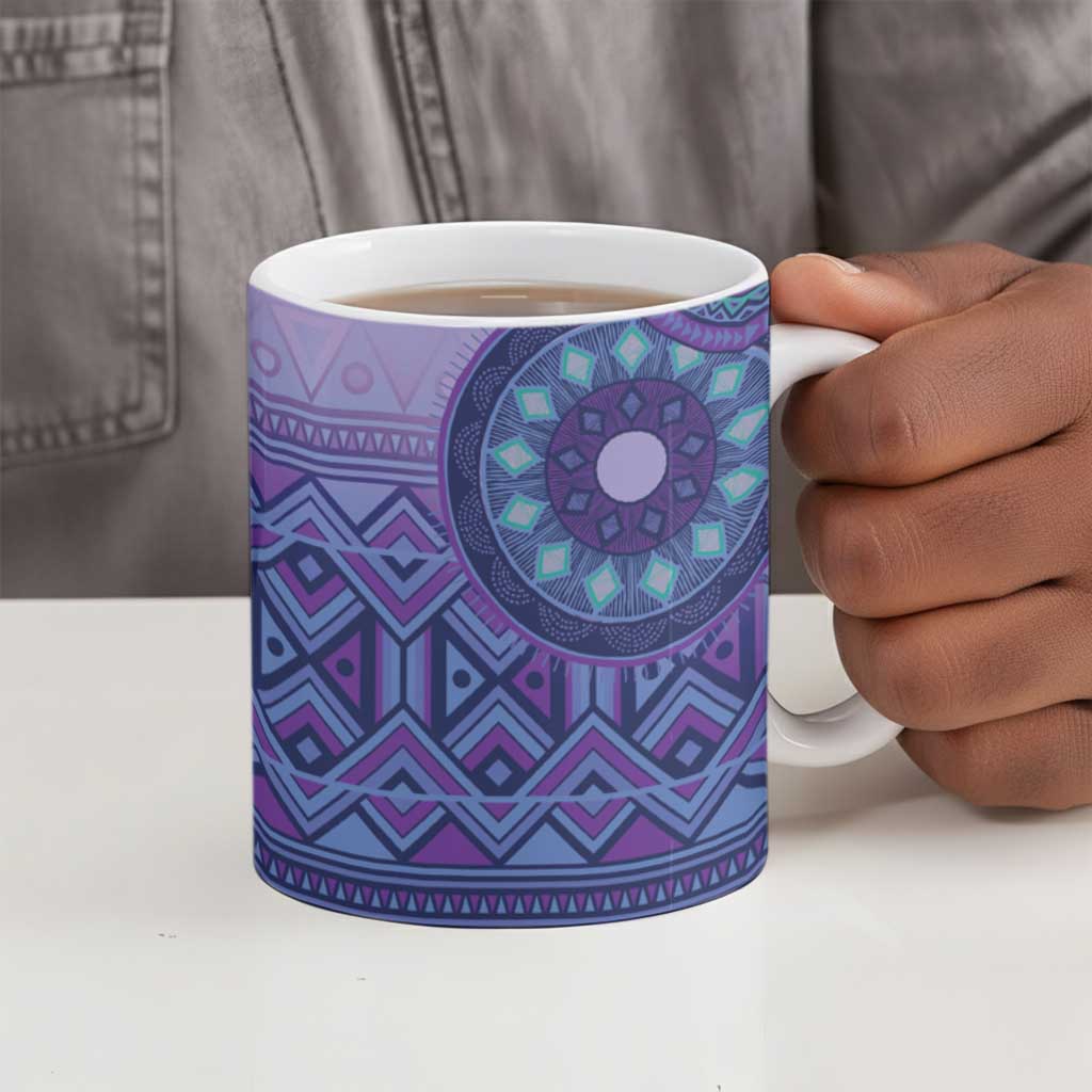 Africa Tribal Traditional Pattern Ceramic Mug Purple Motif
