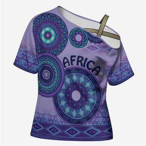 Africa Tribal Traditional Pattern Cross Shoulder Shirt Purple Motif