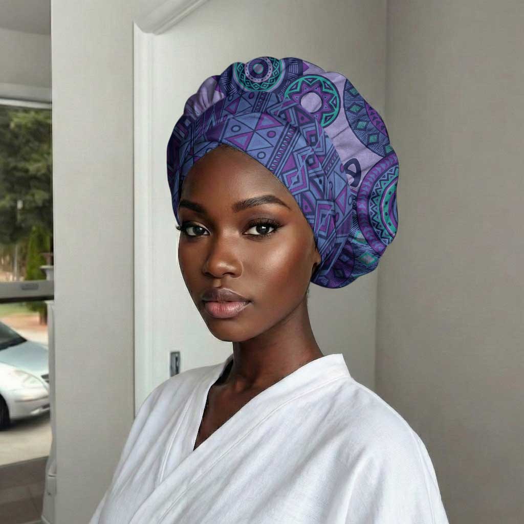 Africa Tribal Traditional Pattern Easy Headwrap Purple Motif