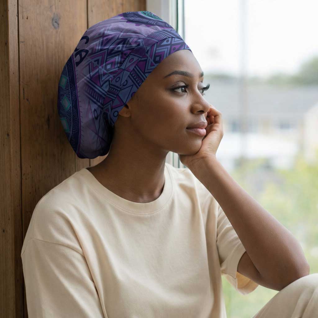 Africa Tribal Traditional Pattern Easy Headwrap Purple Motif
