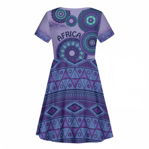 Afro Tribal Traditional Pattern Kid Short Sleeve Dress Purple Motif