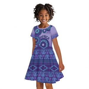 Afro Tribal Traditional Pattern Kid Short Sleeve Dress Purple Motif