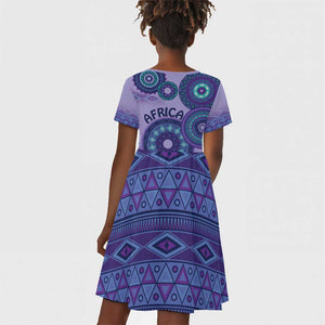 Afro Tribal Traditional Pattern Kid Short Sleeve Dress Purple Motif