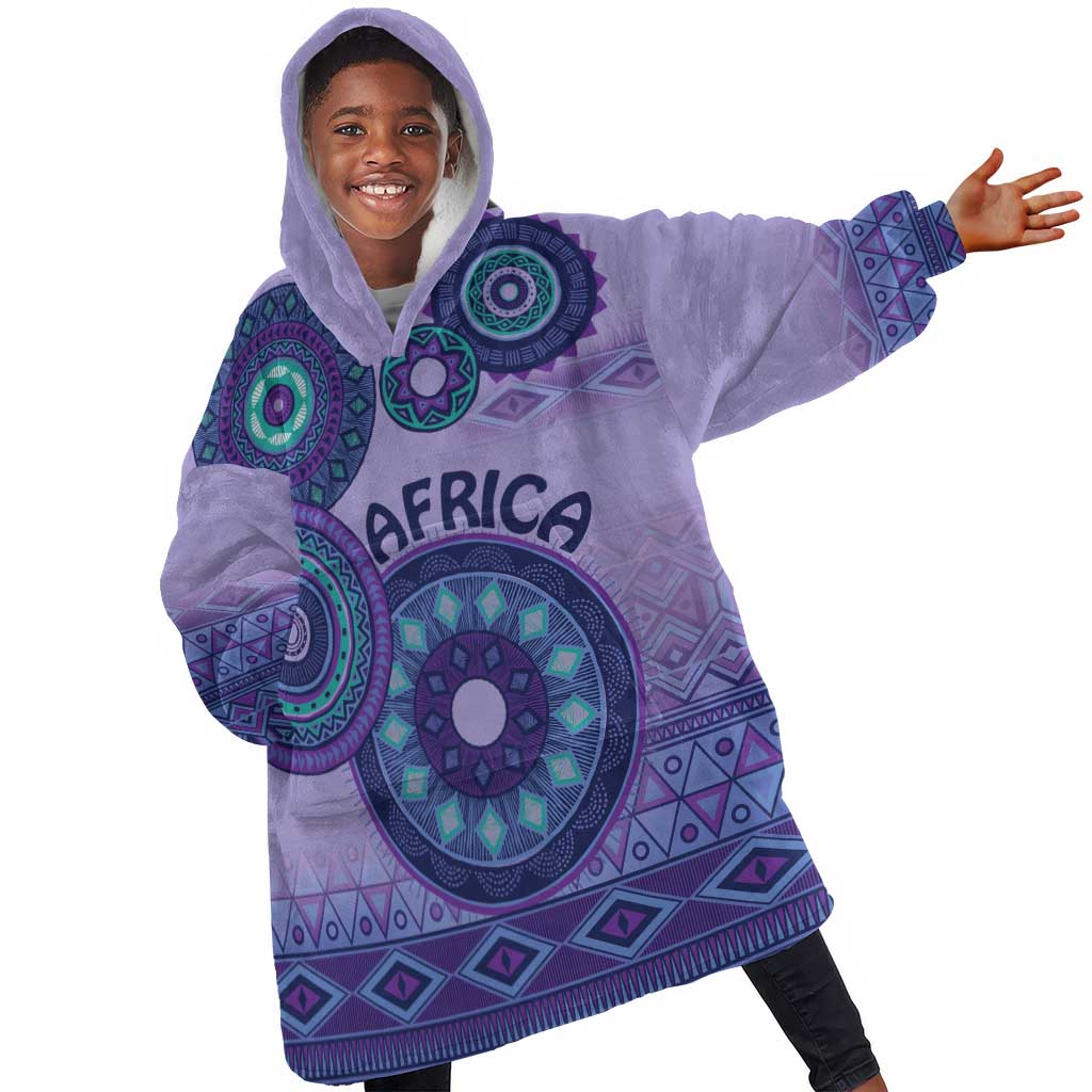 Afro Tribal Traditional Pattern KId Wearable Blanket Hoodie Purple Motif