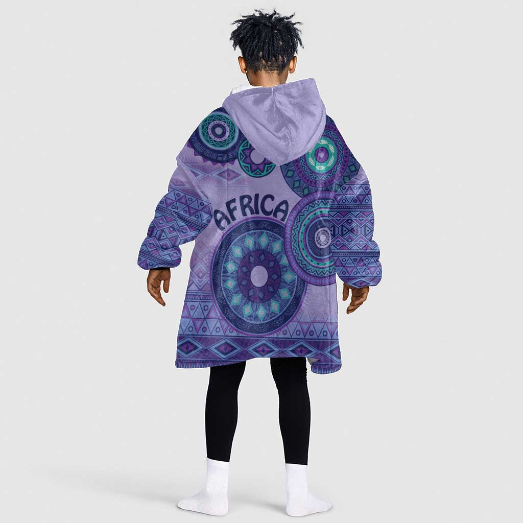 Afro Tribal Traditional Pattern KId Wearable Blanket Hoodie Purple Motif