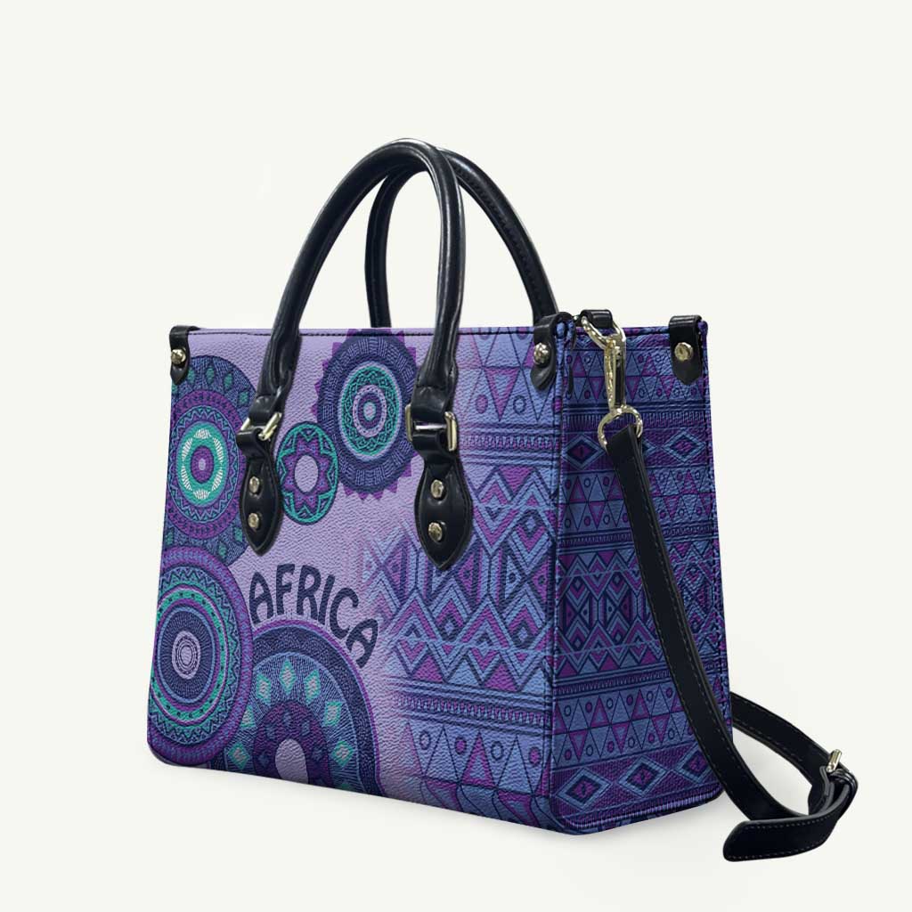 Africa Tribal Traditional Pattern Leather Bag Purple Motif