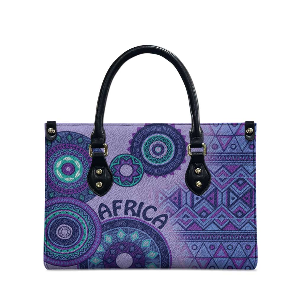 Africa Tribal Traditional Pattern Leather Bag Purple Motif