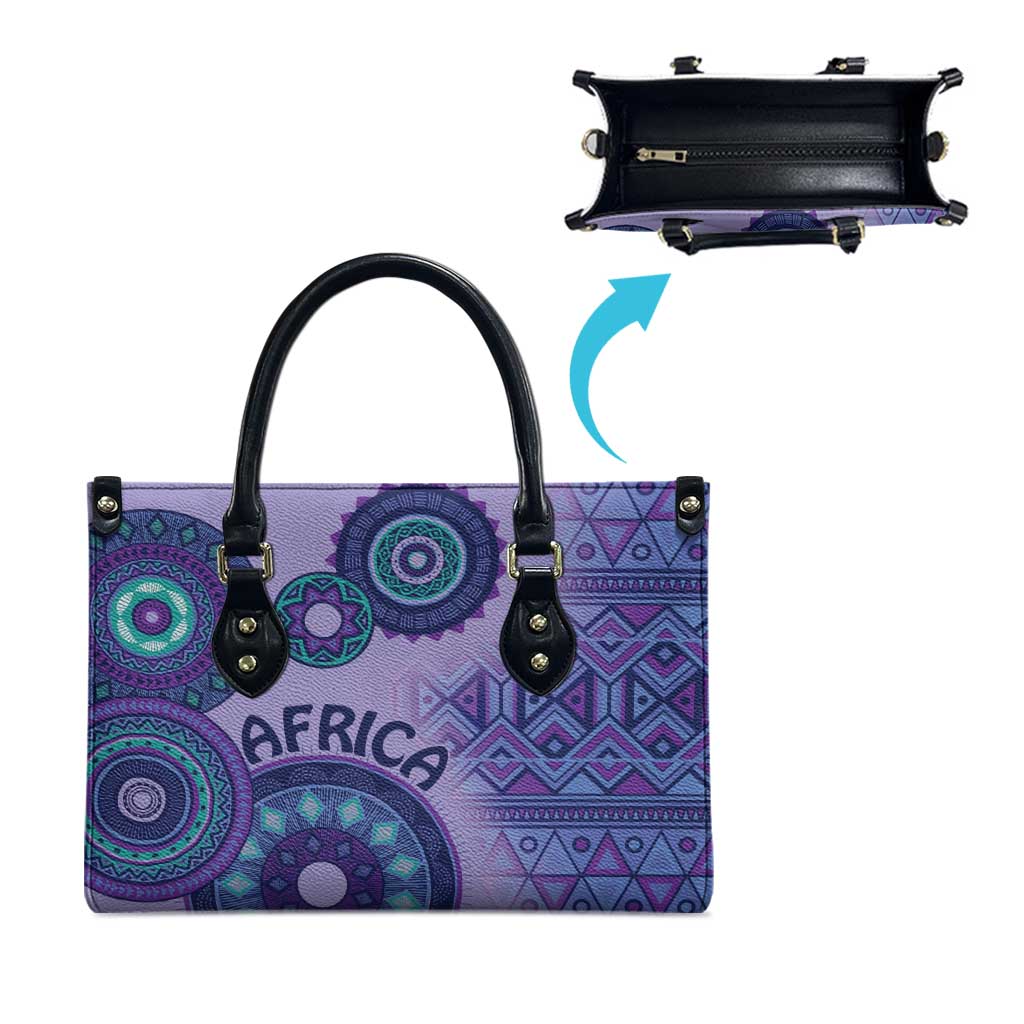Africa Tribal Traditional Pattern Leather Bag Purple Motif