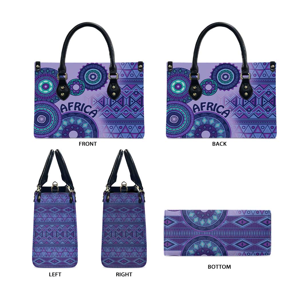 Africa Tribal Traditional Pattern Leather Bag Purple Motif