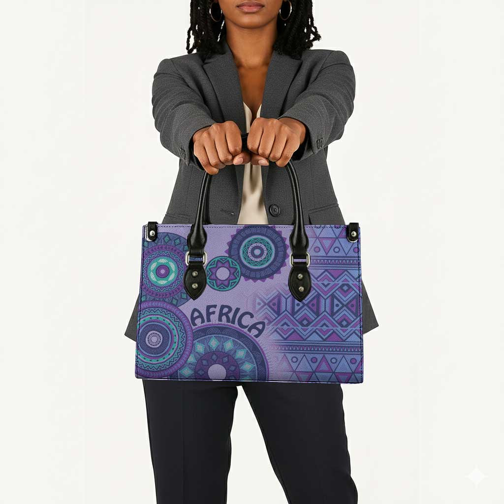 Africa Tribal Traditional Pattern Leather Bag Purple Motif