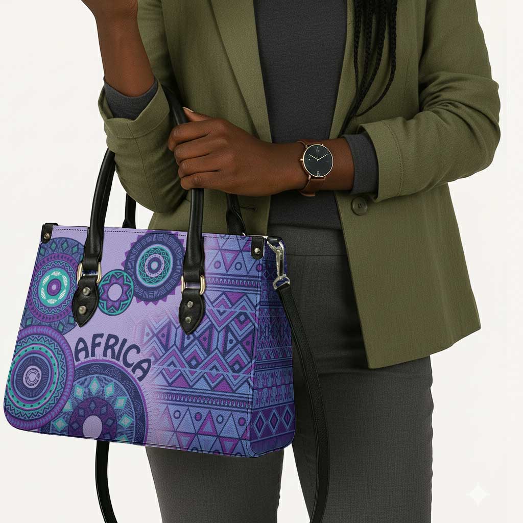 Africa Tribal Traditional Pattern Leather Bag Purple Motif