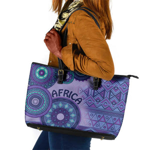 Afro Tribal Traditional Pattern Leather Tote Bag Purple Motif