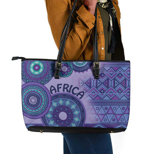 Afro Tribal Traditional Pattern Leather Tote Bag Purple Motif