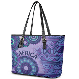 Afro Tribal Traditional Pattern Leather Tote Bag Purple Motif